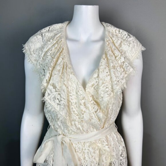 NWOT BCBGMaxAzria Lace Ruffle Top with Tie, Cotton Blend - XS, Cream, Ivory - Picture 2 of 7